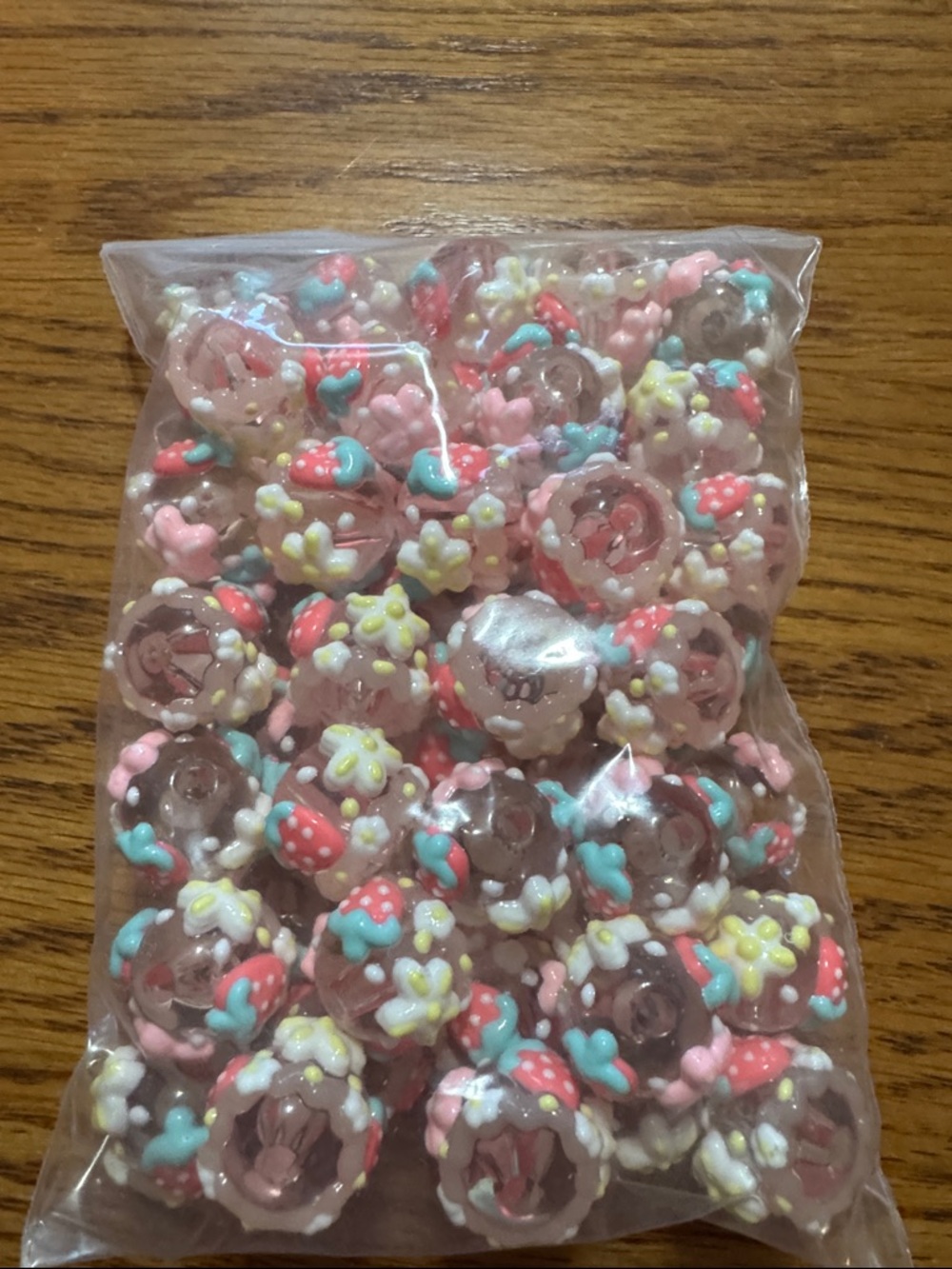 Lot of 50 Strawberry Fancy Resin Bead Pack with Pastel Accents
